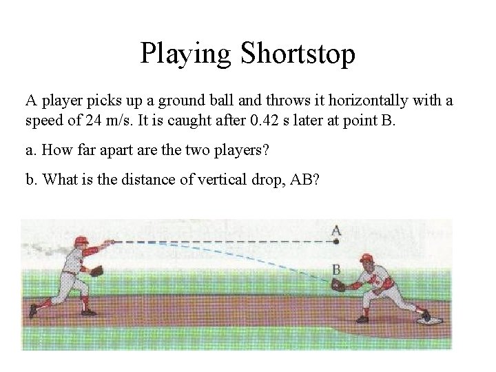 Playing Shortstop A player picks up a ground ball and throws it horizontally with