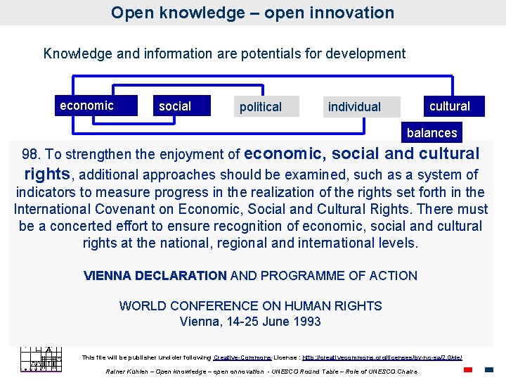 Open knowledge – open innovation Knowledge and information are potentials for development economic social