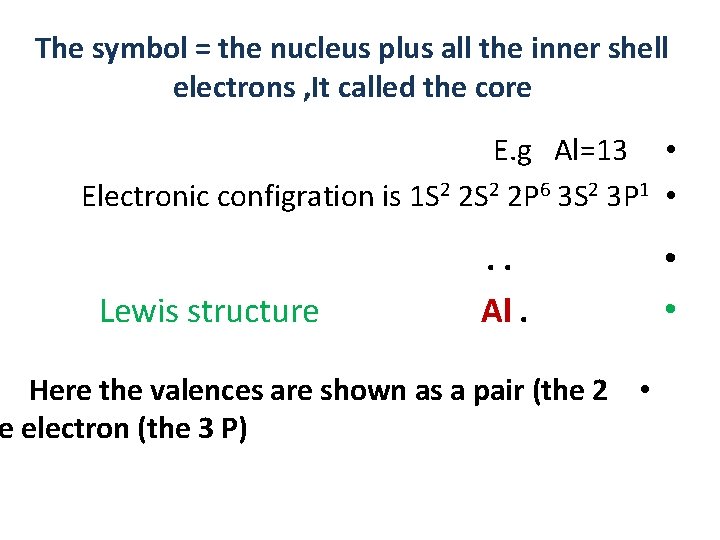 The symbol = the nucleus plus all the inner shell electrons , It called