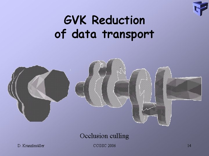 GVK Reduction of data transport Occlusion culling D. Kranzlmüller CCGSC 2006 14 