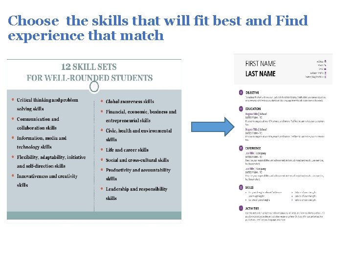 Choose the skills that will fit best and Find experience that match 