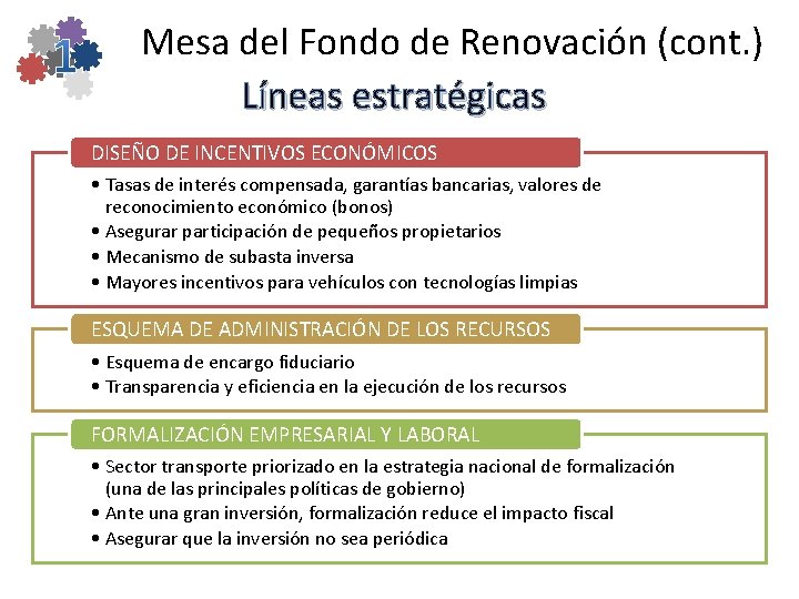 Mesa del Fondo de Renovación (cont. ) República de Colombia Líneas estratégicas MINISTERIO DE