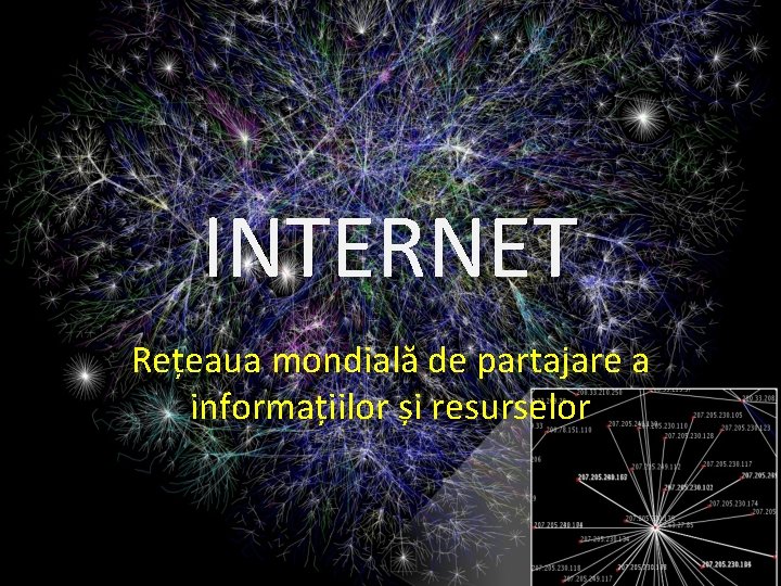 INTERNET Rețeaua mondială de partajare a informațiilor și resurselor 