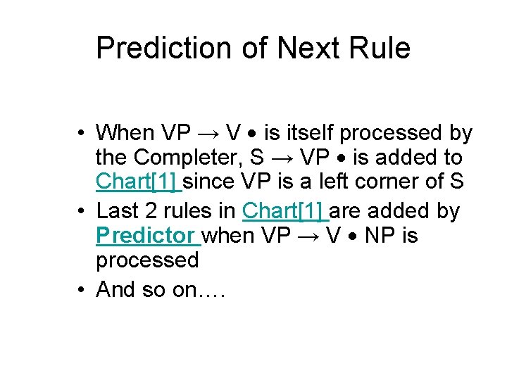 Prediction of Next Rule • When VP → V is itself processed by the