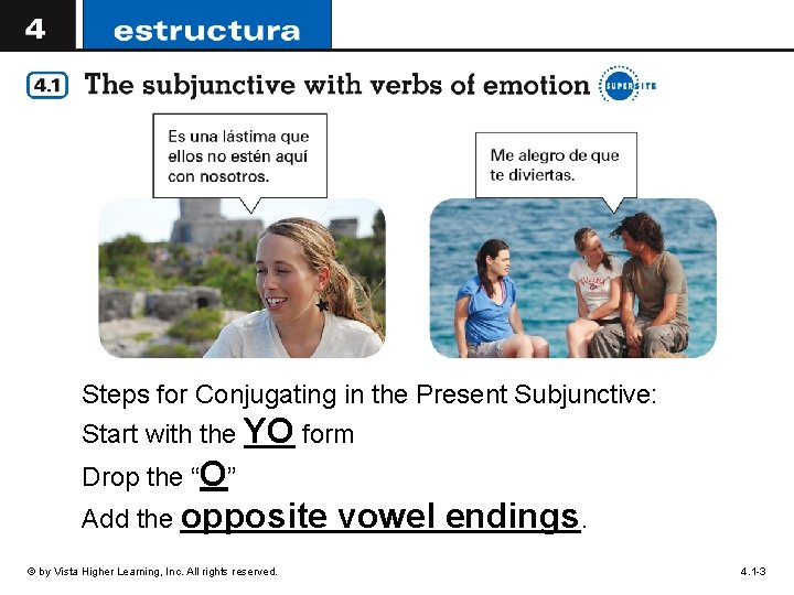 Steps for Conjugating in the Present Subjunctive: Start with the YO form Drop the