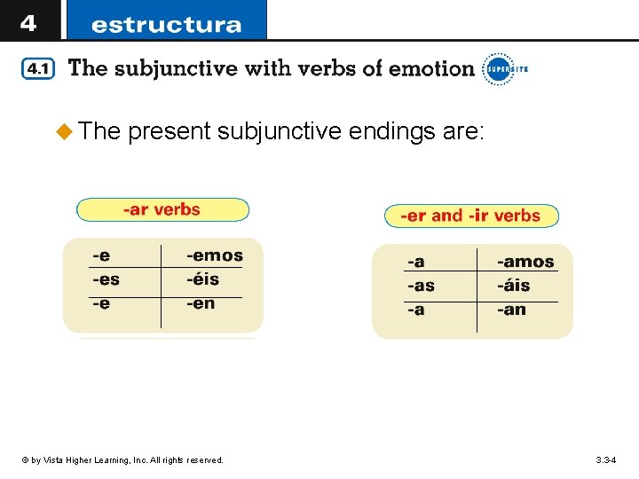 u The present subjunctive endings are: © by Vista Higher Learning, Inc. All rights