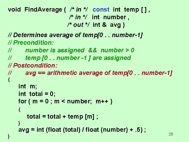 void Find. Average ( /* in */ const int temp [ ] , /*