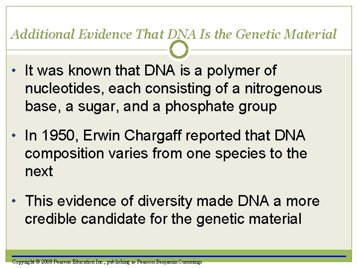 Additional Evidence That DNA Is the Genetic Material • It was known that DNA