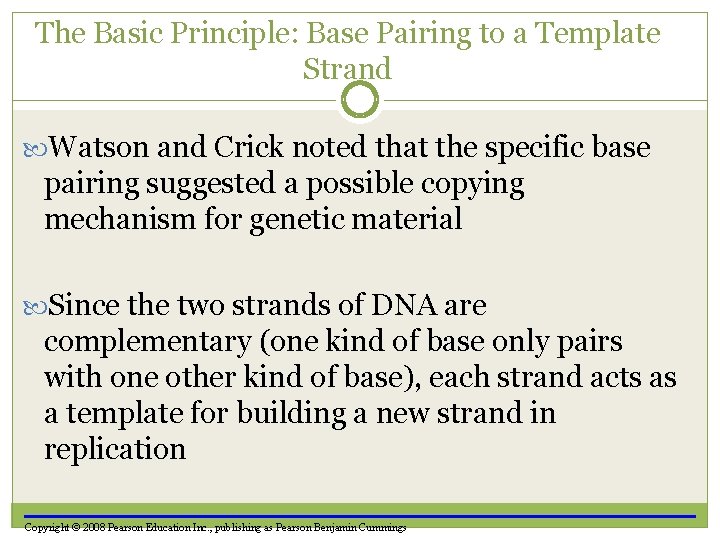 The Basic Principle: Base Pairing to a Template Strand Watson and Crick noted that
