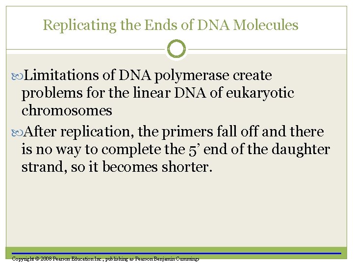 Replicating the Ends of DNA Molecules Limitations of DNA polymerase create problems for the