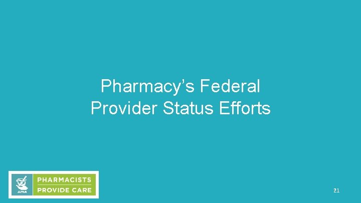 Pharmacy’s Federal Provider Status Efforts 21 