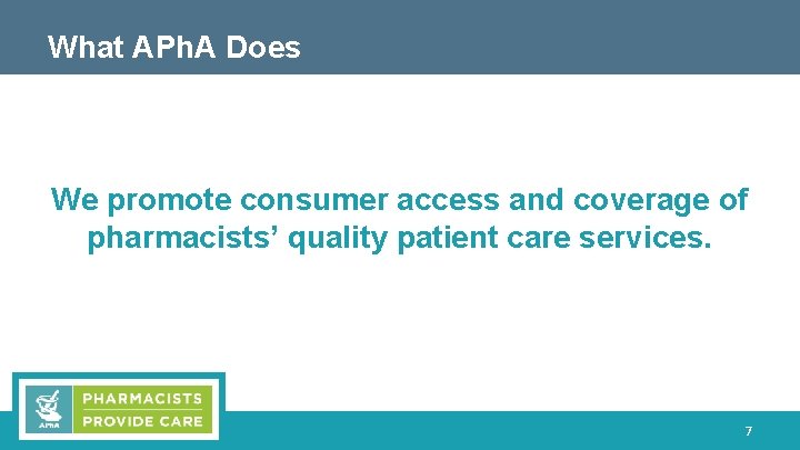 What APh. A Does We promote consumer access and coverage of pharmacists’ quality patient