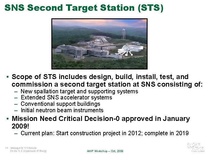 SNS Second Target Station (STS) • Scope of STS includes design, build, install, test,