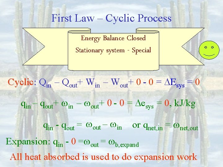 First Law – Cyclic Process Energy Balance Closed Stationary system - Special Cyclic: Cyclic