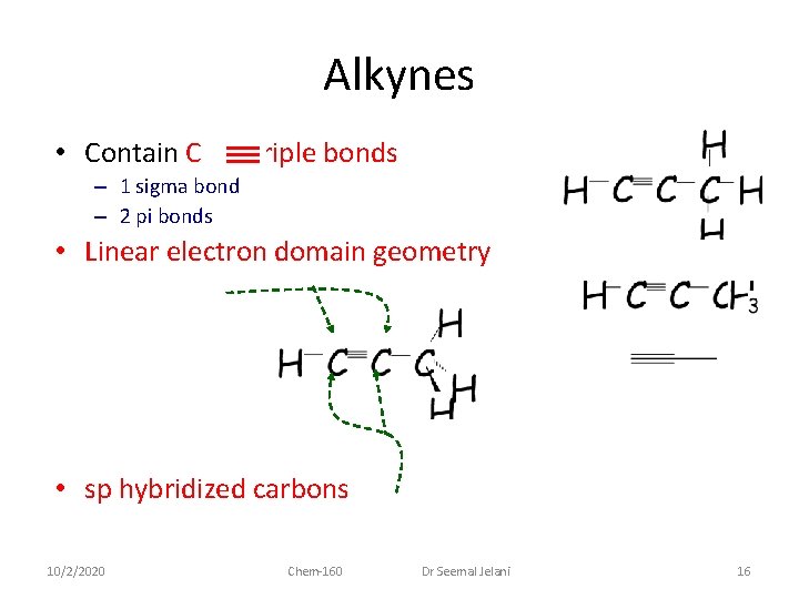 Alkynes • Contain C C triple bonds – 1 sigma bond – 2 pi
