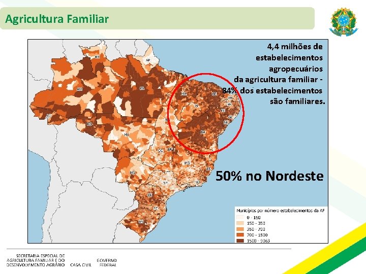 Agricultura Familiar 4, 4 milhões de estabelecimentos agropecuários da agricultura familiar 84% dos estabelecimentos Agricultura Familiar 4, 4 milhões de estabelecimentos agropecuários da agricultura familiar 84% dos estabelecimentos