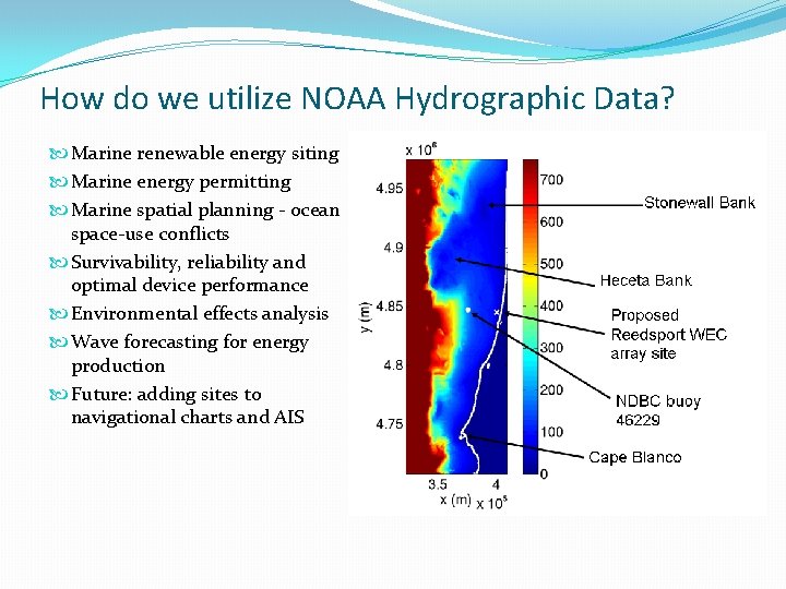 How do we utilize NOAA Hydrographic Data? Marine renewable energy siting Marine energy permitting