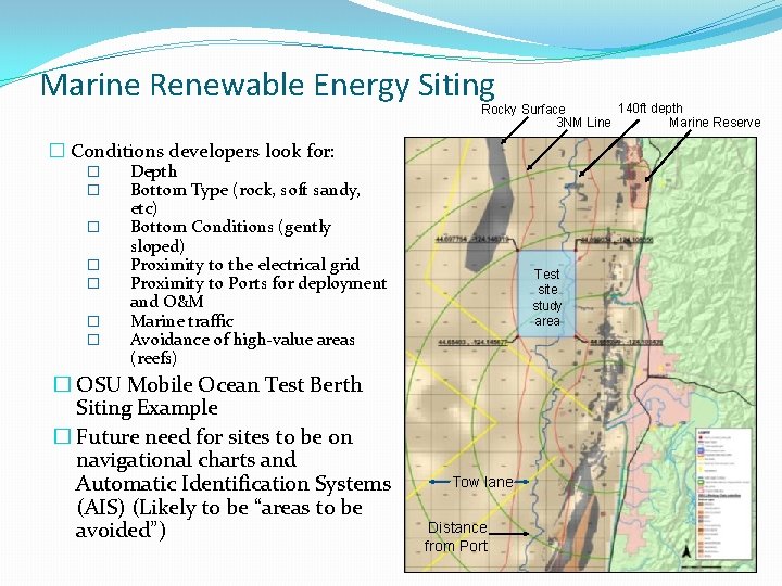 Marine Renewable Energy Siting 140 ft depth Rocky Surface Marine Reserve 3 NM Line