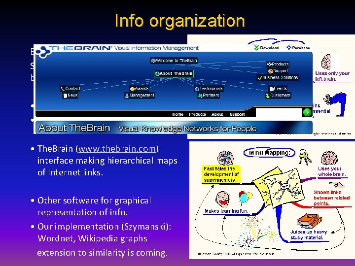 Info organization Best: ask an expert. Second best: organize info like in the brain