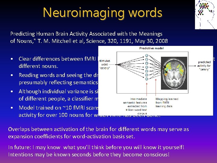 Neuroimaging words Predicting Human Brain Activity Associated with the Meanings of Nouns, " T.