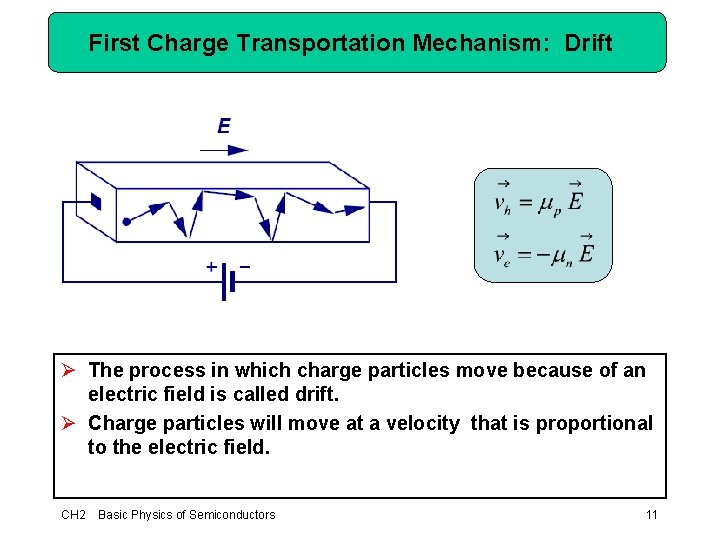 First Charge Transportation Mechanism: Drift Ø The process in which charge particles move because