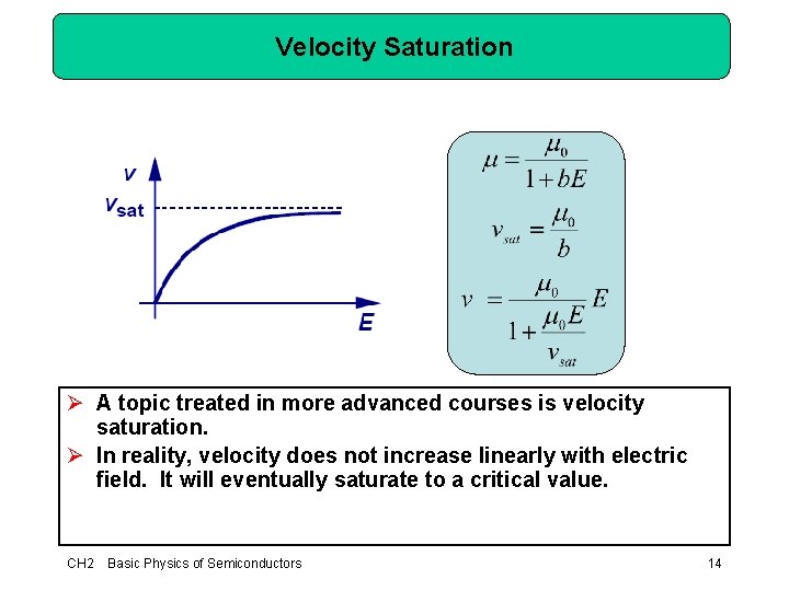 Velocity Saturation Ø A topic treated in more advanced courses is velocity saturation. Ø