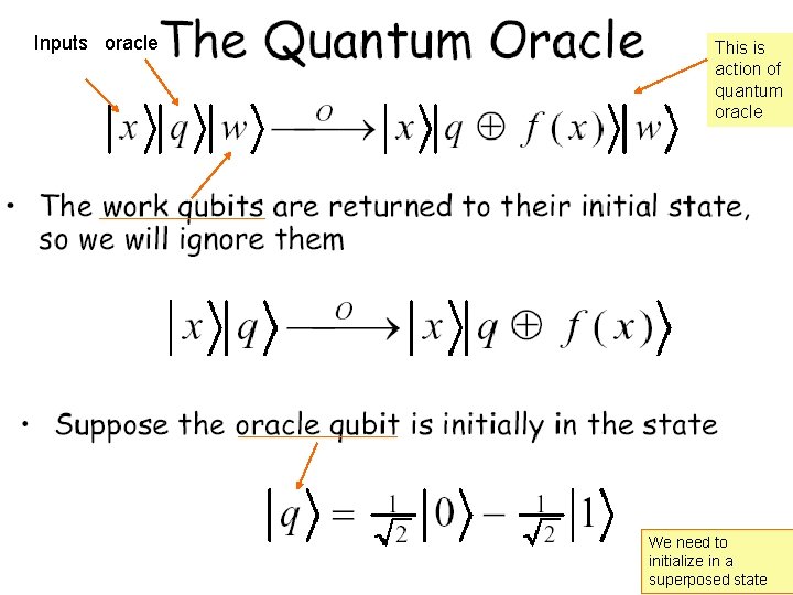 Inputs oracle This is action of quantum oracle We need to initialize in a