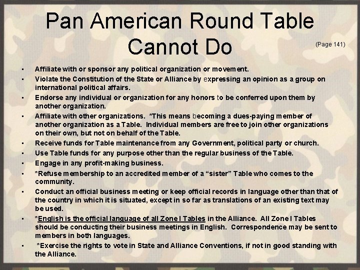 Pan American Round Table Cannot Do (Page 141) • • • Affiliate with or