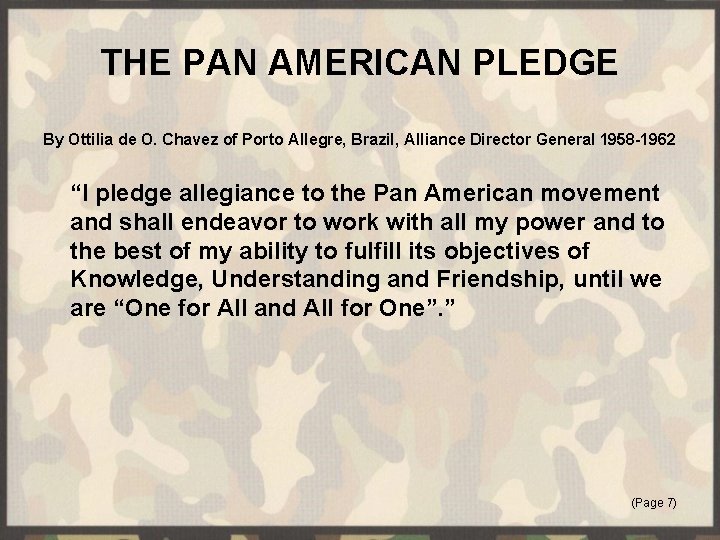 THE PAN AMERICAN PLEDGE By Ottilia de O. Chavez of Porto Allegre, Brazil, Alliance