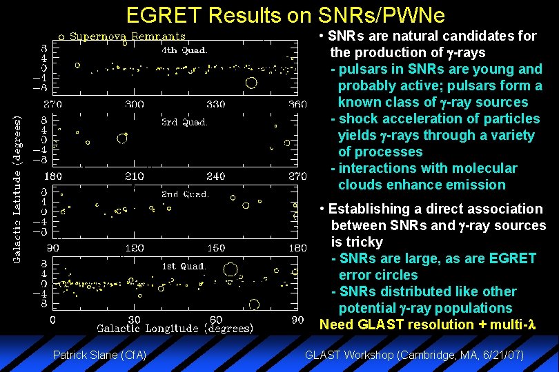 EGRET Results on SNRs/PWNe • SNRs are natural candidates for the production of -rays