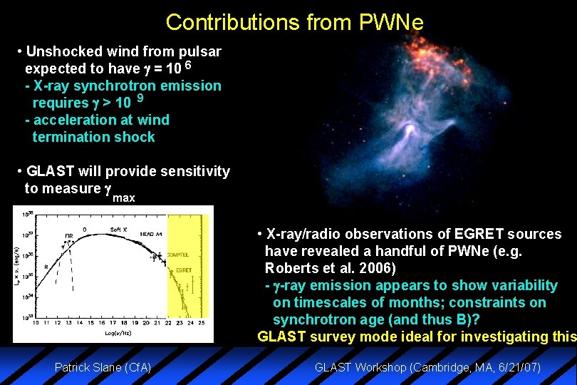 Contributions from PWNe • Unshocked wind from pulsar expected to have = 10 6