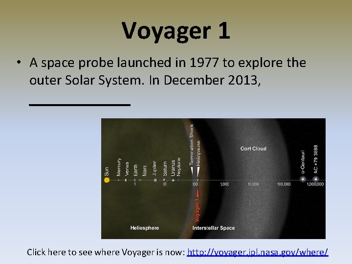 Voyager 1 • A space probe launched in 1977 to explore the outer Solar