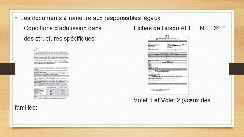  • Les documents à remettre aux responsables légaux Conditions d’admission dans Fiches de