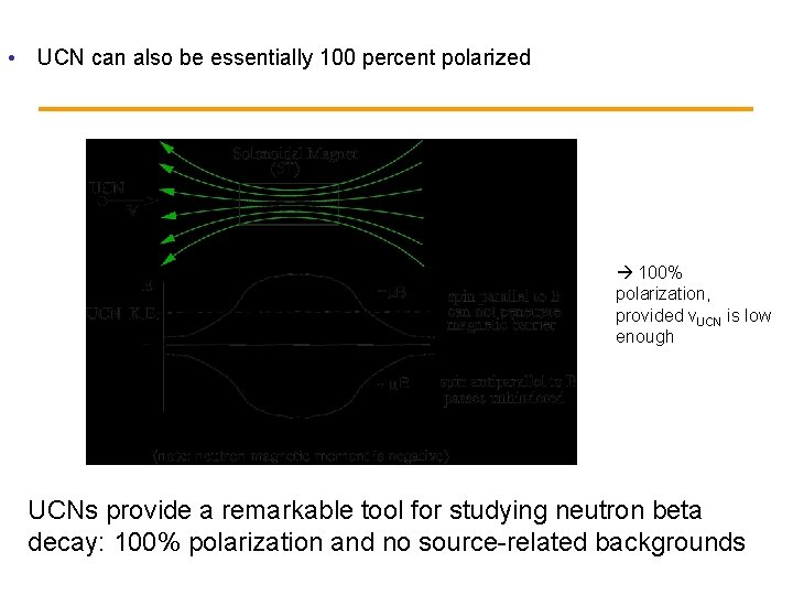  • UCN can also be essentially 100 percent polarized 100% polarization, provided v.