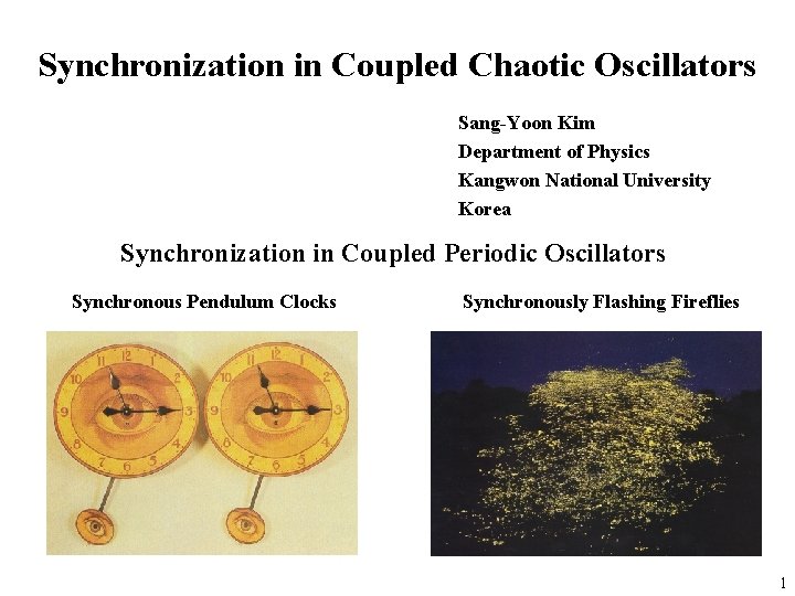 Synchronization in Coupled Chaotic Oscillators Sang-Yoon Kim Department of Physics Kangwon National University Korea