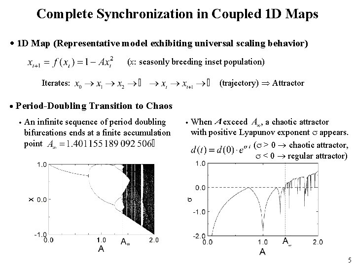 Complete Synchronization in Coupled 1 D Maps 1 D Map (Representative model exhibiting universal