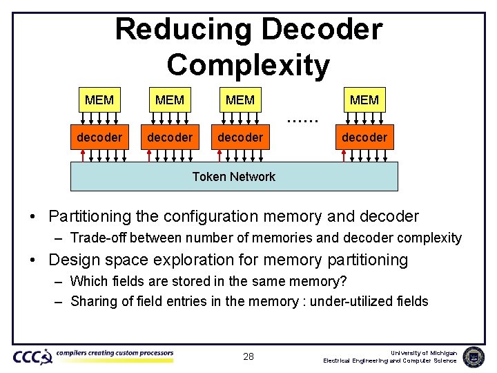 Reducing Decoder Complexity MEM MEM …… decoder Token Network • Partitioning the configuration memory