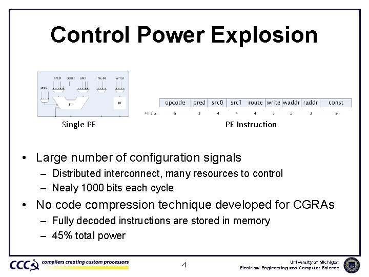 Control Power Explosion Single PE PE Instruction • Large number of configuration signals –