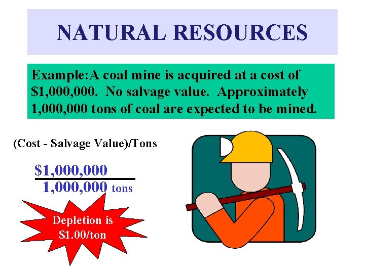 NATURAL RESOURCES Example: A coal mine is acquired at a cost of $1, 000.