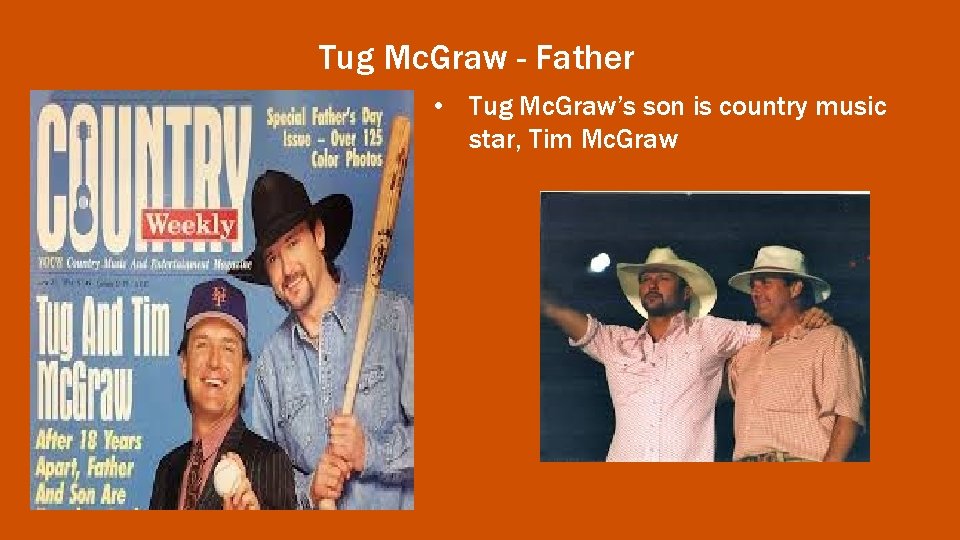 Tug Mc. Graw - Father • Tug Mc. Graw’s son is country music star,