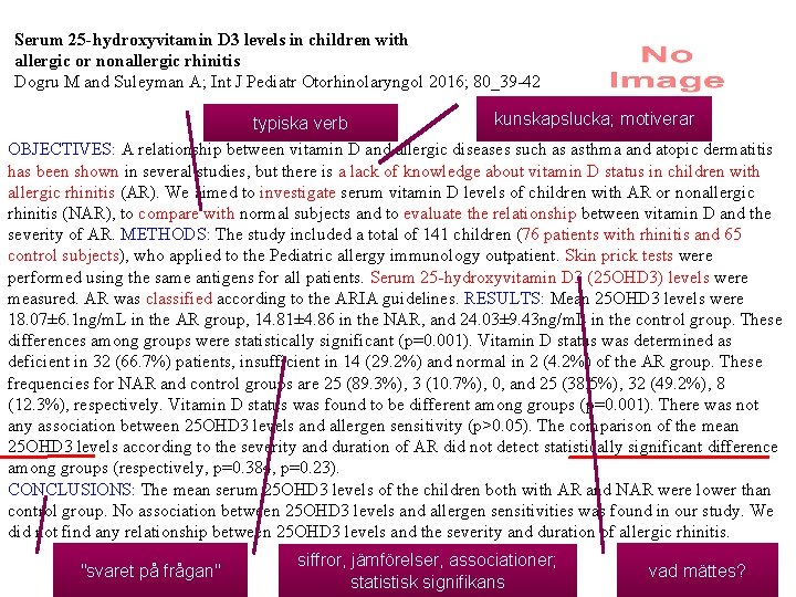 Serum 25 -hydroxyvitamin D 3 levels in children with allergic or nonallergic rhinitis Dogru