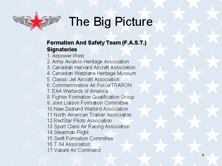 The Big Picture Formation And Safety Team (F. A. S. T. ) Signatories 1.