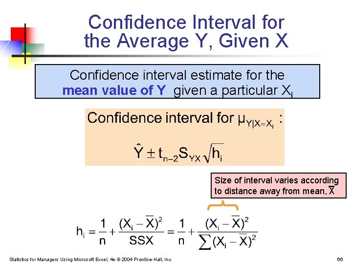Confidence Interval for the Average Y, Given X Confidence interval estimate for the mean