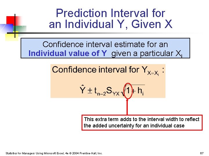 Prediction Interval for an Individual Y, Given X Confidence interval estimate for an Individual
