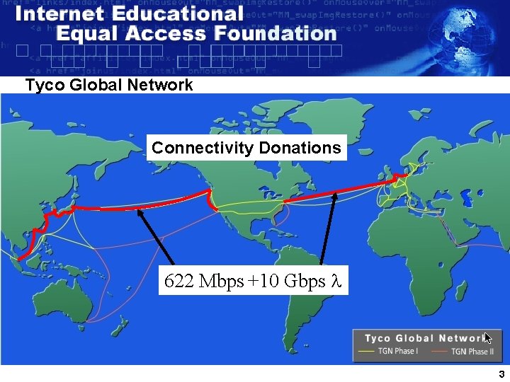 Tyco Global Network Connectivity Donations 622 Mbps +10 Gbps l 3 