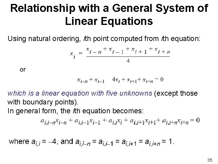 Relationship with a General System of Linear Equations Using natural ordering, ith point computed
