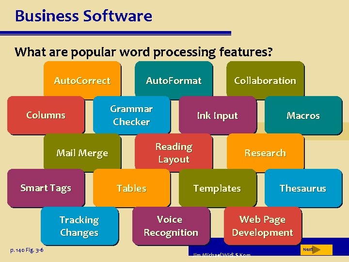 Business Software What are popular word processing features? Auto. Correct Columns Auto. Format Grammar