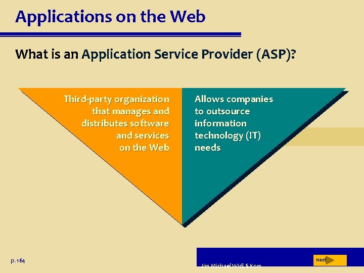 Applications on the Web What is an Application Service Provider (ASP)? Third-party organization that