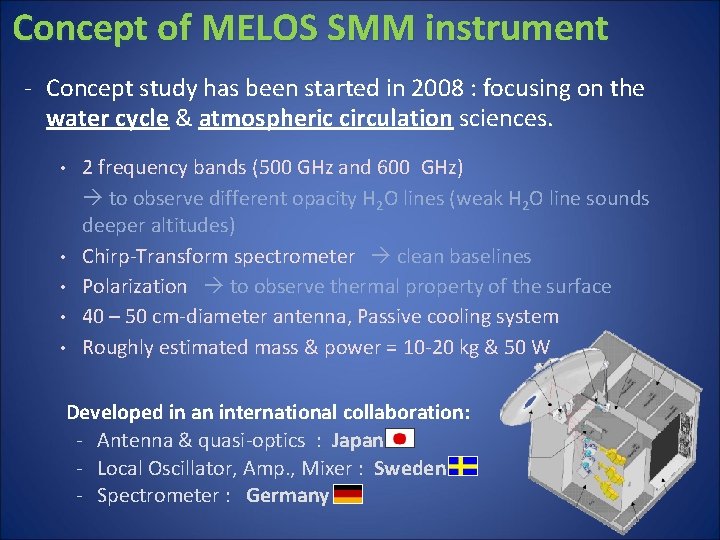Concept of MELOS SMM instrument - Concept study has been started in 2008 :