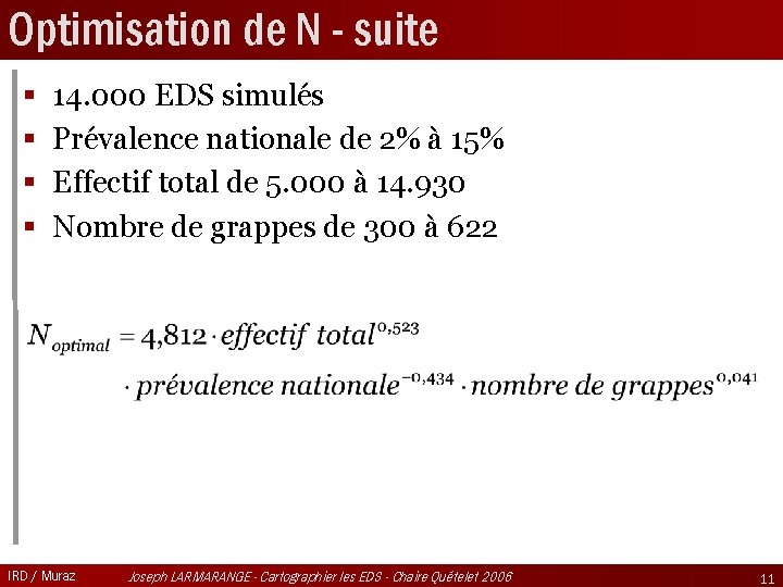 Optimisation de N - suite § § 14. 000 EDS simulés Prévalence nationale de